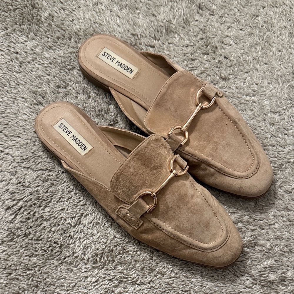 Steve Madden Women's Suede Mule Loafers in Tan